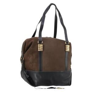 LOEWE Velazquez Boston Bag Leather Brown Gold Auth 146927